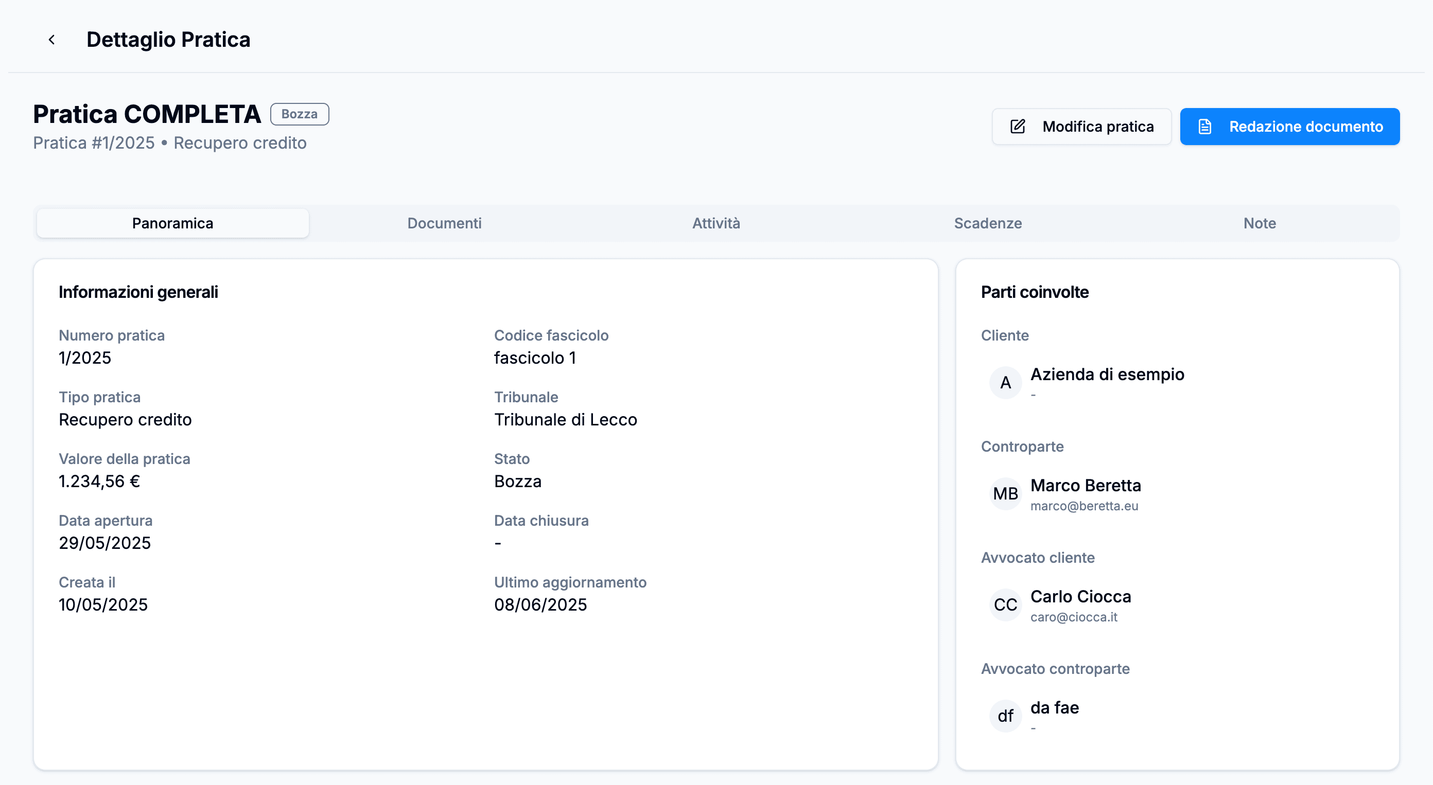 Dashboard piattaforma